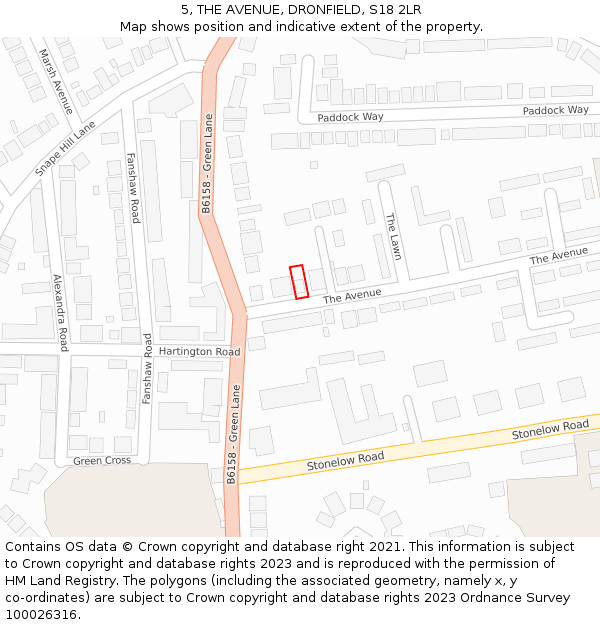 5, THE AVENUE, DRONFIELD, S18 2LR: Location map and indicative extent of plot