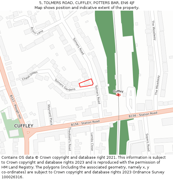 5, TOLMERS ROAD, CUFFLEY, POTTERS BAR, EN6 4JF: Location map and indicative extent of plot