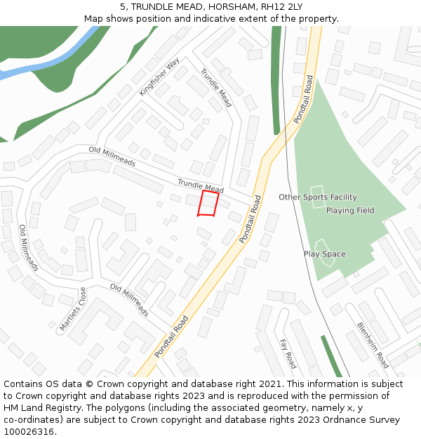 5, TRUNDLE MEAD, HORSHAM, RH12 2LY: Location map and indicative extent of plot