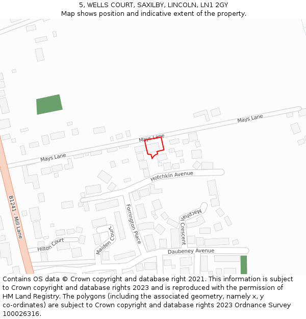 5, WELLS COURT, SAXILBY, LINCOLN, LN1 2GY: Location map and indicative extent of plot