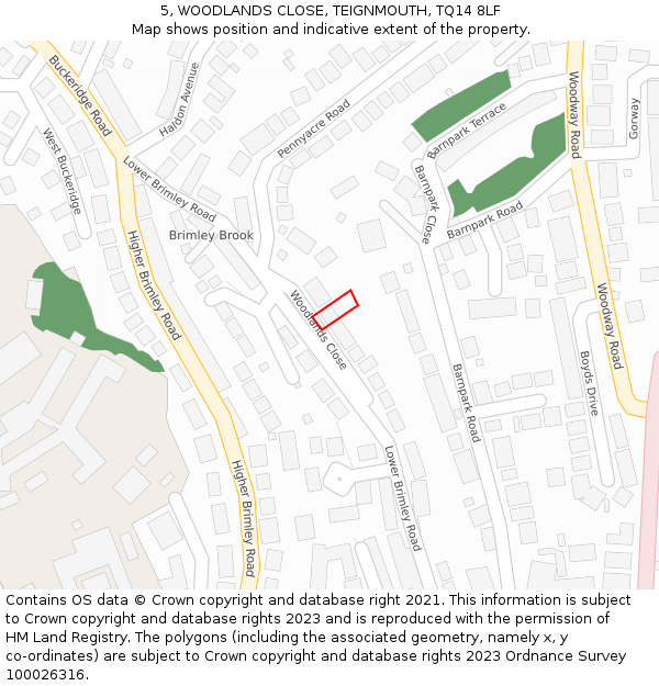 5, WOODLANDS CLOSE, TEIGNMOUTH, TQ14 8LF: Location map and indicative extent of plot