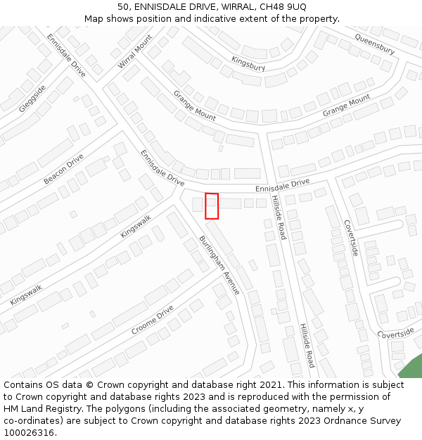 50, ENNISDALE DRIVE, WIRRAL, CH48 9UQ: Location map and indicative extent of plot