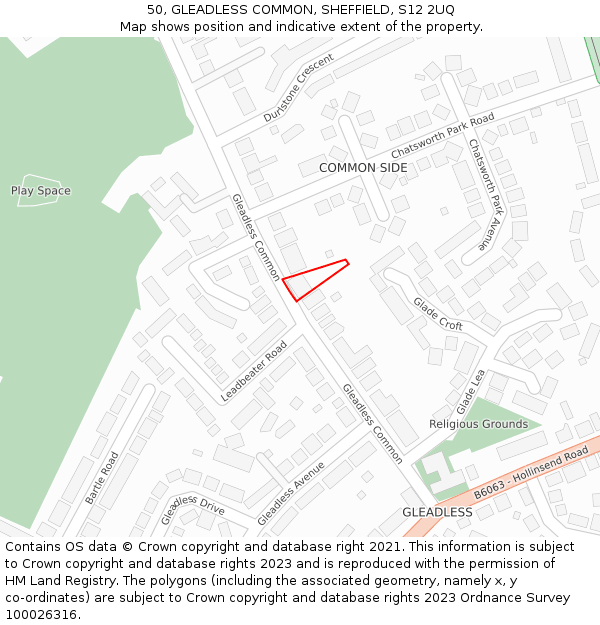 50, GLEADLESS COMMON, SHEFFIELD, S12 2UQ: Location map and indicative extent of plot