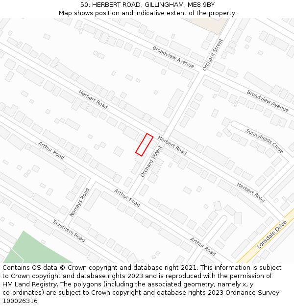 50, HERBERT ROAD, GILLINGHAM, ME8 9BY: Location map and indicative extent of plot