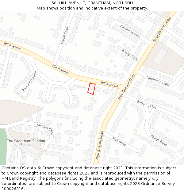 50, HILL AVENUE, GRANTHAM, NG31 9BH: Location map and indicative extent of plot