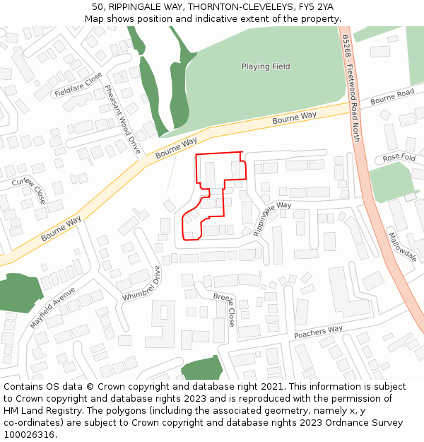 50, RIPPINGALE WAY, THORNTON-CLEVELEYS, FY5 2YA: Location map and indicative extent of plot