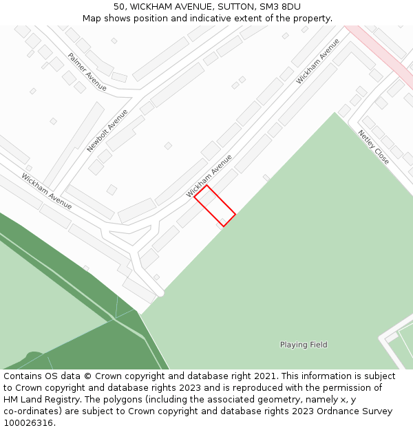 50, WICKHAM AVENUE, SUTTON, SM3 8DU: Location map and indicative extent of plot