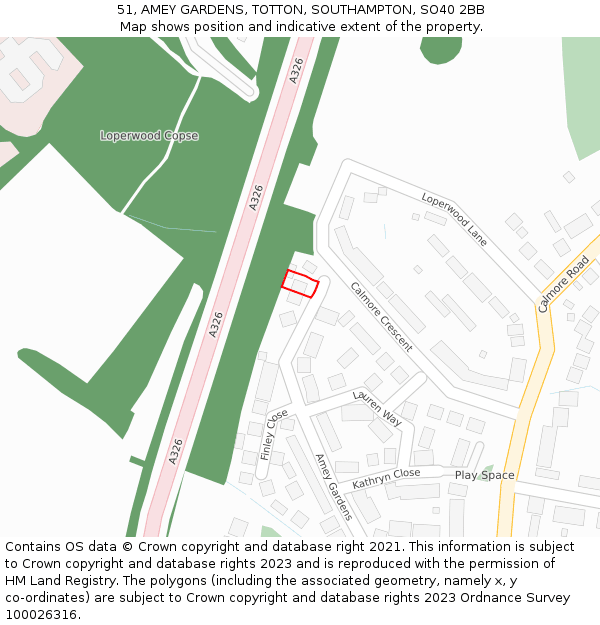 51, AMEY GARDENS, TOTTON, SOUTHAMPTON, SO40 2BB: Location map and indicative extent of plot