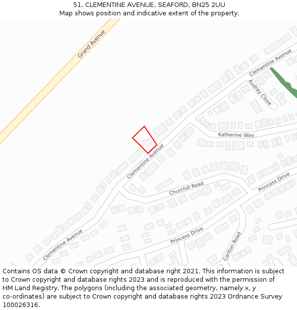 51, CLEMENTINE AVENUE, SEAFORD, BN25 2UU: Location map and indicative extent of plot