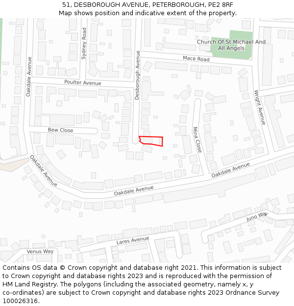 51, DESBOROUGH AVENUE, PETERBOROUGH, PE2 8RF: Location map and indicative extent of plot