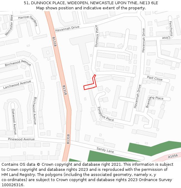 51, DUNNOCK PLACE, WIDEOPEN, NEWCASTLE UPON TYNE, NE13 6LE: Location map and indicative extent of plot