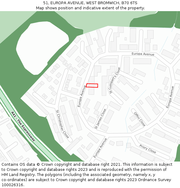 51, EUROPA AVENUE, WEST BROMWICH, B70 6TS: Location map and indicative extent of plot