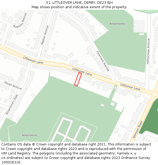 51, LITTLEOVER LANE, DERBY, DE23 6JH: Location map and indicative extent of plot