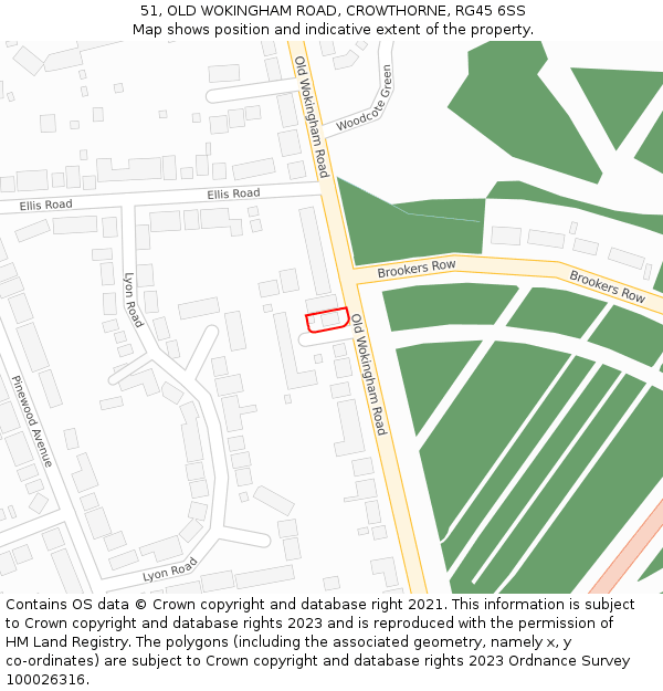 51, OLD WOKINGHAM ROAD, CROWTHORNE, RG45 6SS: Location map and indicative extent of plot