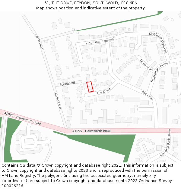 51, THE DRIVE, REYDON, SOUTHWOLD, IP18 6PN: Location map and indicative extent of plot