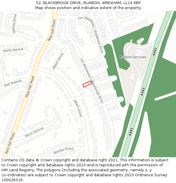 52, BLACKBROOK DRIVE, RUABON, WREXHAM, LL14 6BP: Location map and indicative extent of plot