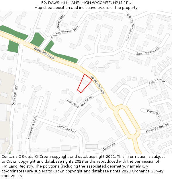 52, DAWS HILL LANE, HIGH WYCOMBE, HP11 1PU: Location map and indicative extent of plot