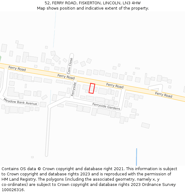 52, FERRY ROAD, FISKERTON, LINCOLN, LN3 4HW: Location map and indicative extent of plot