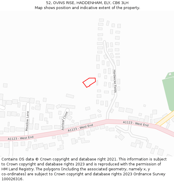 52, OVINS RISE, HADDENHAM, ELY, CB6 3LH: Location map and indicative extent of plot