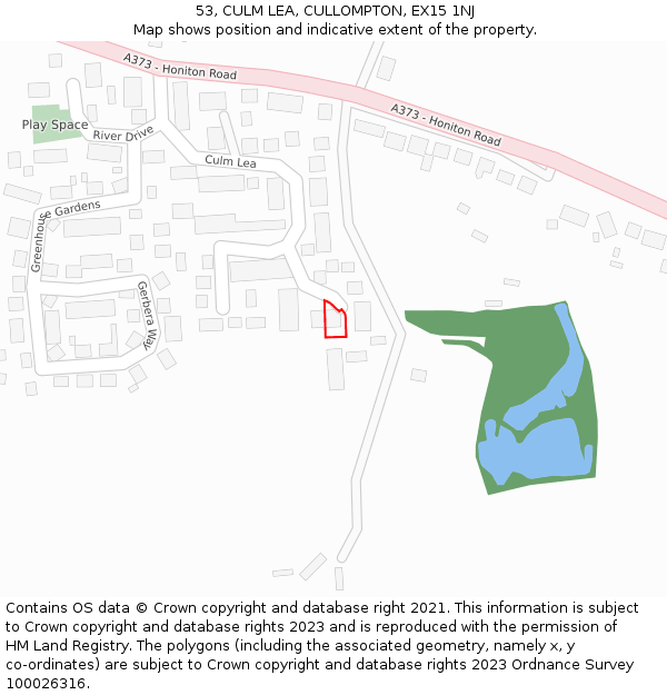 53, CULM LEA, CULLOMPTON, EX15 1NJ: Location map and indicative extent of plot