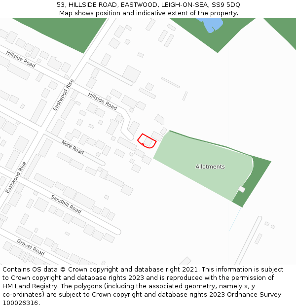 53, HILLSIDE ROAD, EASTWOOD, LEIGH-ON-SEA, SS9 5DQ: Location map and indicative extent of plot