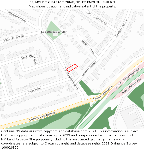 53, MOUNT PLEASANT DRIVE, BOURNEMOUTH, BH8 9JN: Location map and indicative extent of plot