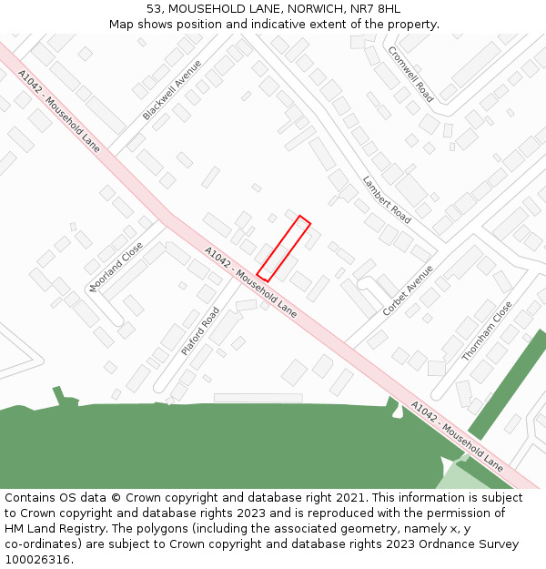 53, MOUSEHOLD LANE, NORWICH, NR7 8HL: Location map and indicative extent of plot