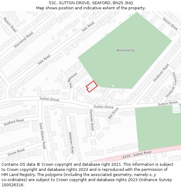 53C, SUTTON DROVE, SEAFORD, BN25 3NQ: Location map and indicative extent of plot