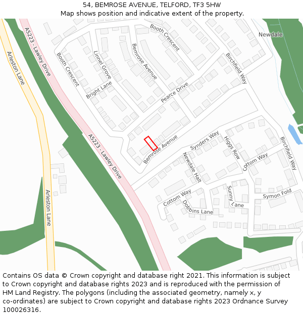 54, BEMROSE AVENUE, TELFORD, TF3 5HW: Location map and indicative extent of plot