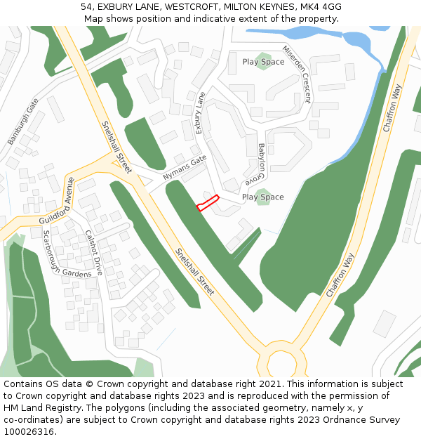 54, EXBURY LANE, WESTCROFT, MILTON KEYNES, MK4 4GG: Location map and indicative extent of plot