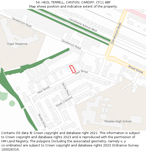 54, HEOL TERRELL, CANTON, CARDIFF, CF11 8BF: Location map and indicative extent of plot