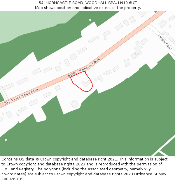 54, HORNCASTLE ROAD, WOODHALL SPA, LN10 6UZ: Location map and indicative extent of plot