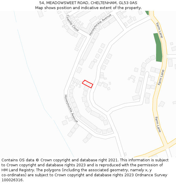 54, MEADOWSWEET ROAD, CHELTENHAM, GL53 0AS: Location map and indicative extent of plot