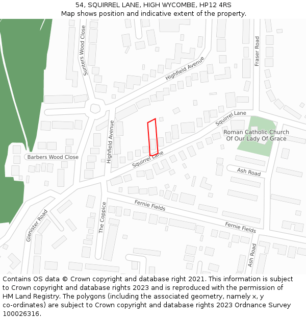 54, SQUIRREL LANE, HIGH WYCOMBE, HP12 4RS: Location map and indicative extent of plot