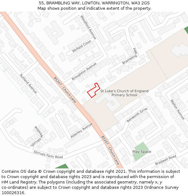 55, BRAMBLING WAY, LOWTON, WARRINGTON, WA3 2GS: Location map and indicative extent of plot