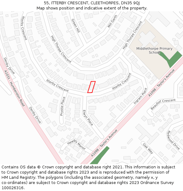 55, ITTERBY CRESCENT, CLEETHORPES, DN35 9QJ: Location map and indicative extent of plot