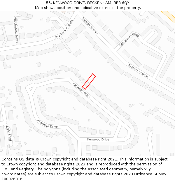 55, KENWOOD DRIVE, BECKENHAM, BR3 6QY: Location map and indicative extent of plot