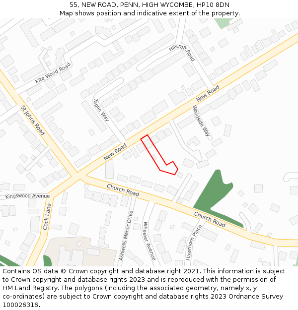 55, NEW ROAD, PENN, HIGH WYCOMBE, HP10 8DN: Location map and indicative extent of plot