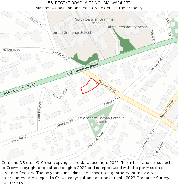 55, REGENT ROAD, ALTRINCHAM, WA14 1RT: Location map and indicative extent of plot