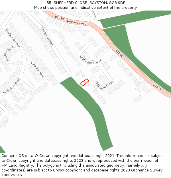 55, SHEPHERD CLOSE, ROYSTON, SG8 9DF: Location map and indicative extent of plot