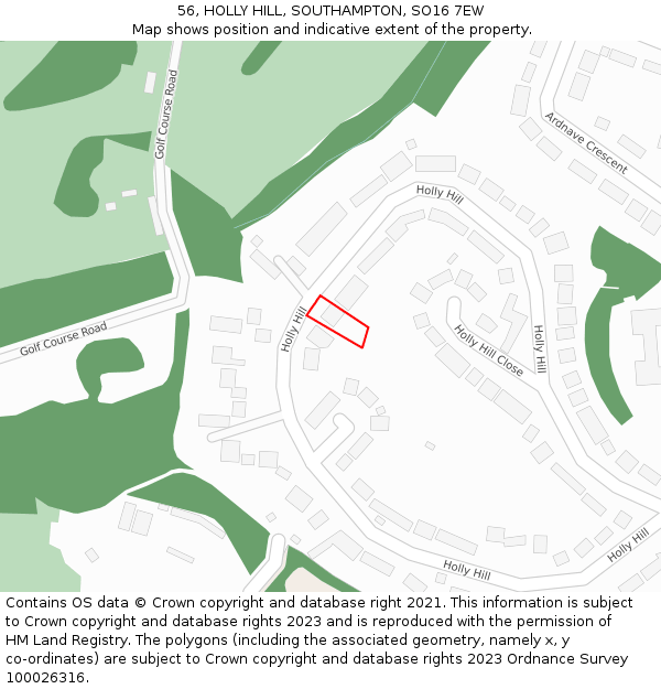 56, HOLLY HILL, SOUTHAMPTON, SO16 7EW: Location map and indicative extent of plot