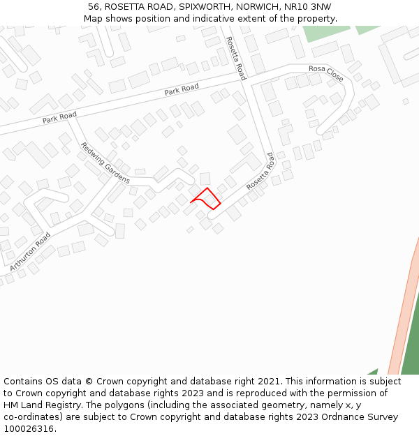 56, ROSETTA ROAD, SPIXWORTH, NORWICH, NR10 3NW: Location map and indicative extent of plot