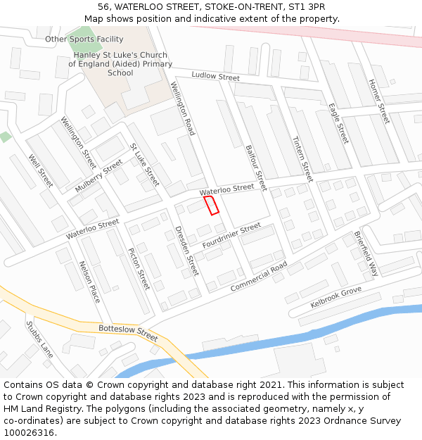 56, WATERLOO STREET, STOKE-ON-TRENT, ST1 3PR: Location map and indicative extent of plot