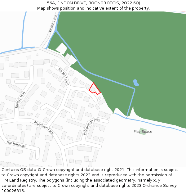 56A, FINDON DRIVE, BOGNOR REGIS, PO22 6QJ: Location map and indicative extent of plot