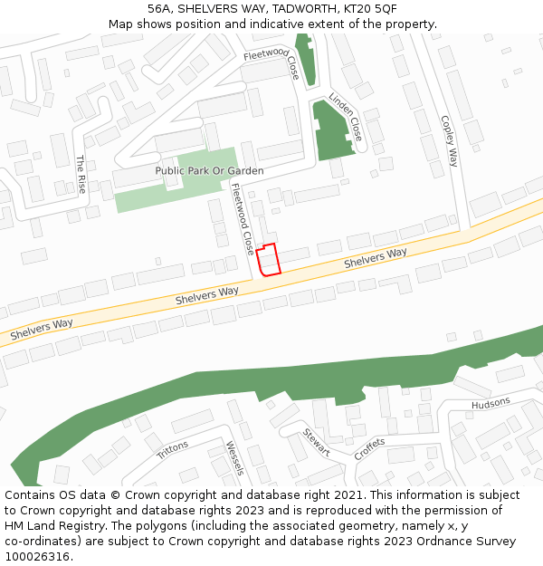 56A, SHELVERS WAY, TADWORTH, KT20 5QF: Location map and indicative extent of plot