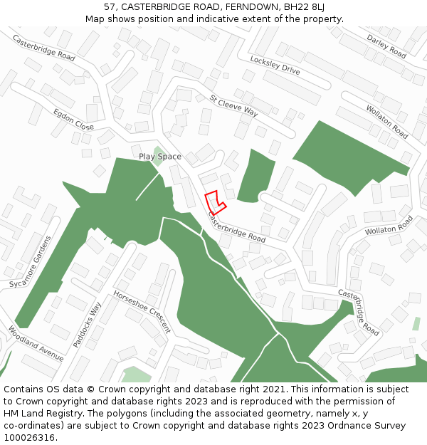 57, CASTERBRIDGE ROAD, FERNDOWN, BH22 8LJ: Location map and indicative extent of plot