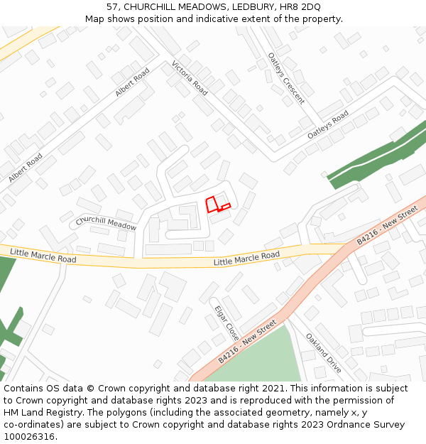 57, CHURCHILL MEADOWS, LEDBURY, HR8 2DQ: Location map and indicative extent of plot