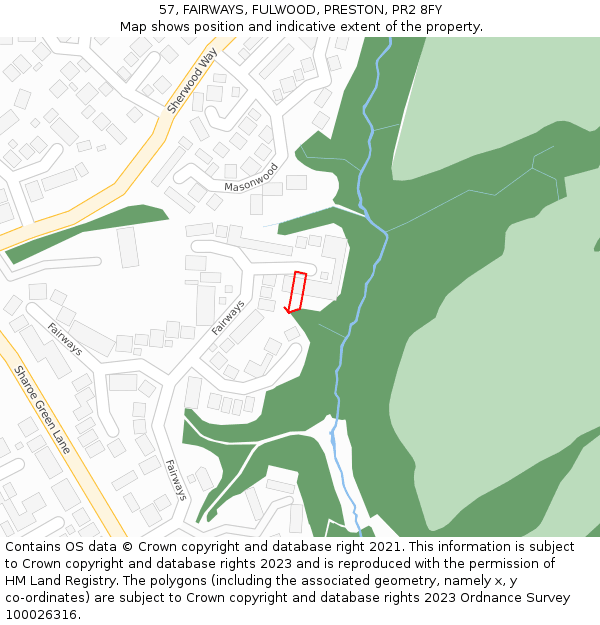 57, FAIRWAYS, FULWOOD, PRESTON, PR2 8FY: Location map and indicative extent of plot