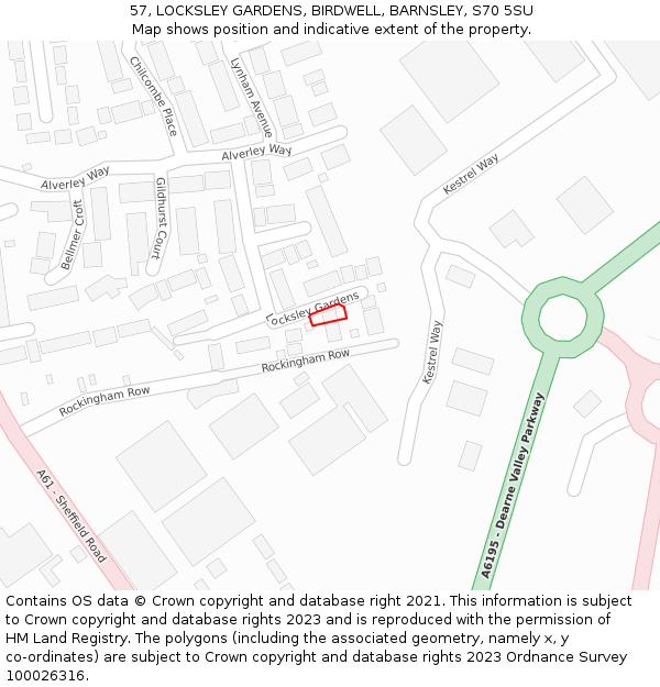 57, LOCKSLEY GARDENS, BIRDWELL, BARNSLEY, S70 5SU: Location map and indicative extent of plot