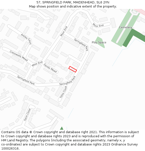 57, SPRINGFIELD PARK, MAIDENHEAD, SL6 2YN: Location map and indicative extent of plot